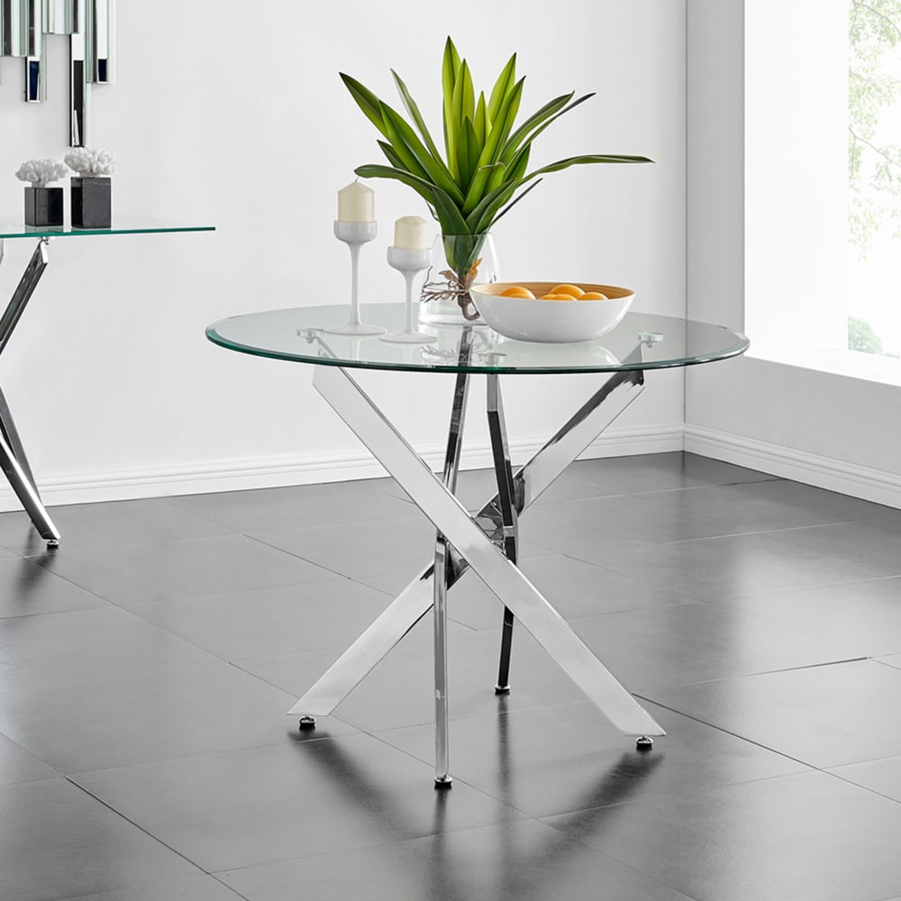 Furniturebox Arona Valera 4 Seater Round Dining Set Navy Black and Chrome Image 2