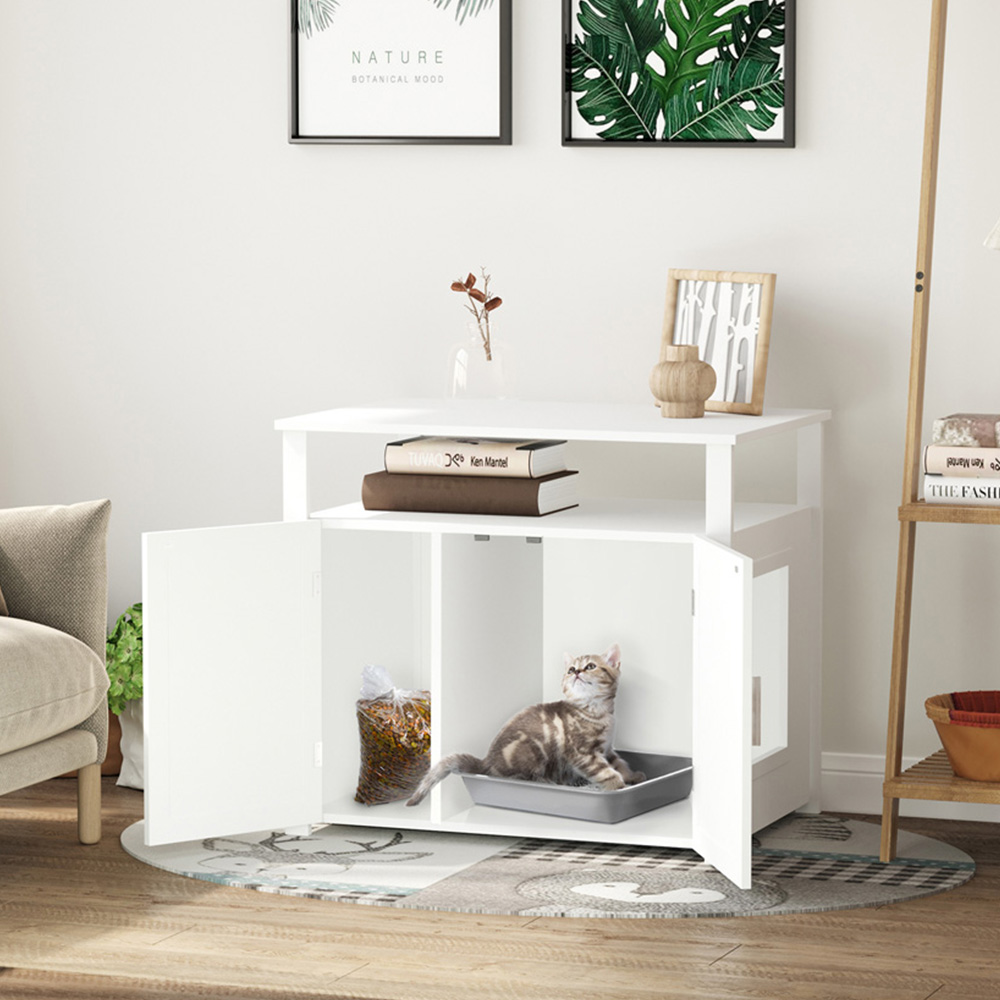 PawHut Enclosure White Cat Litter Box 76 x 51 x 66cm Image 2