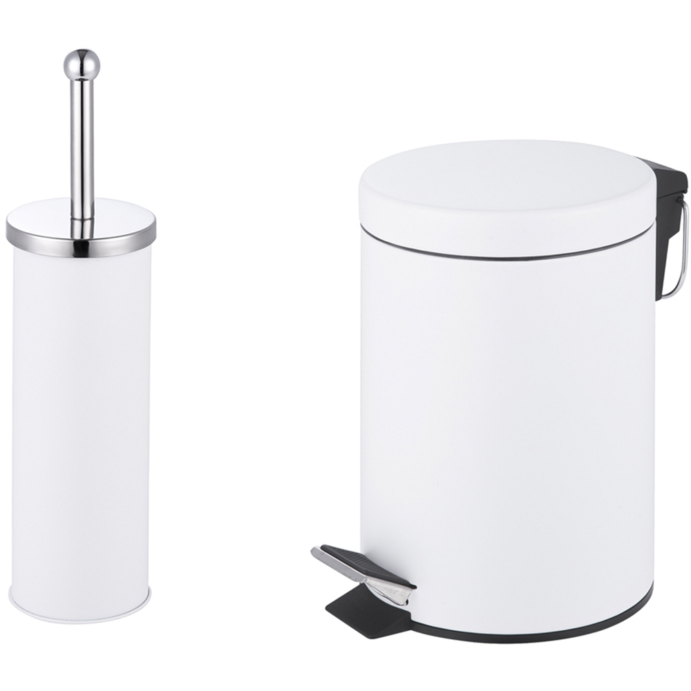 Innoteck Essentials White Pedal Dustbin and Toilet Brush with Holder Set Image 1