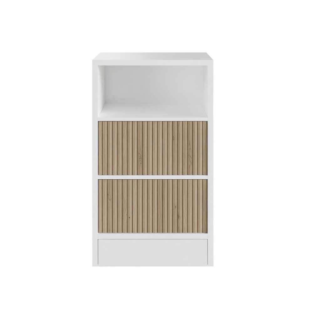 Flair Luca White and Oak Ribbed Mid Sleeper Bed with Chest and Cabinet Image 3