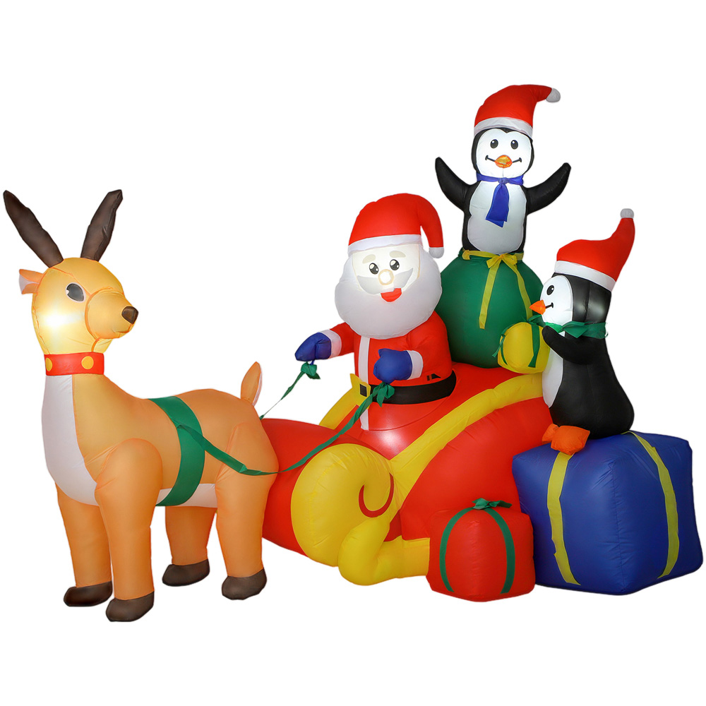 Everglow Christmas Blow Up Inflatable Santa Reindeer and Penguin Decoration with Built-in LEDs 4.9ft Image 2
