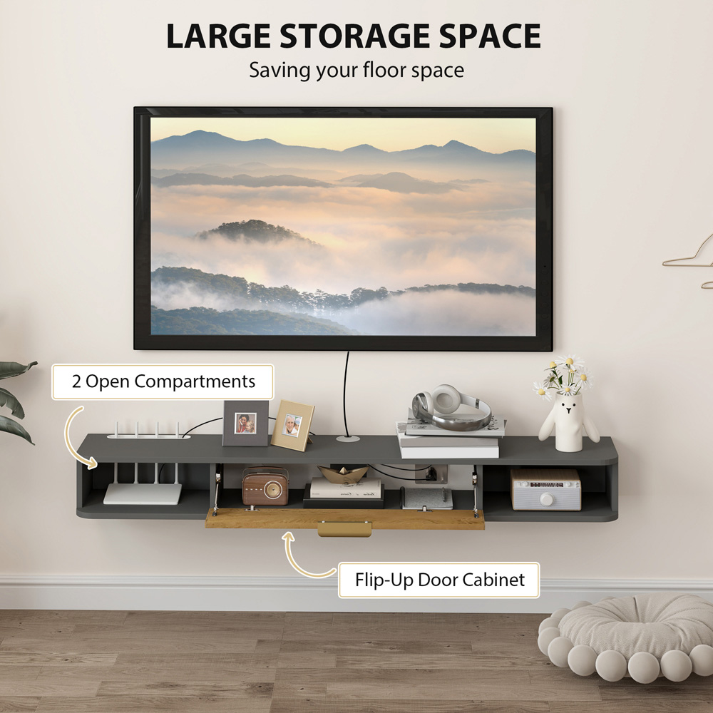 HOMCOM 2 Compartment Grey Floating TV Unit 140cm Image 7