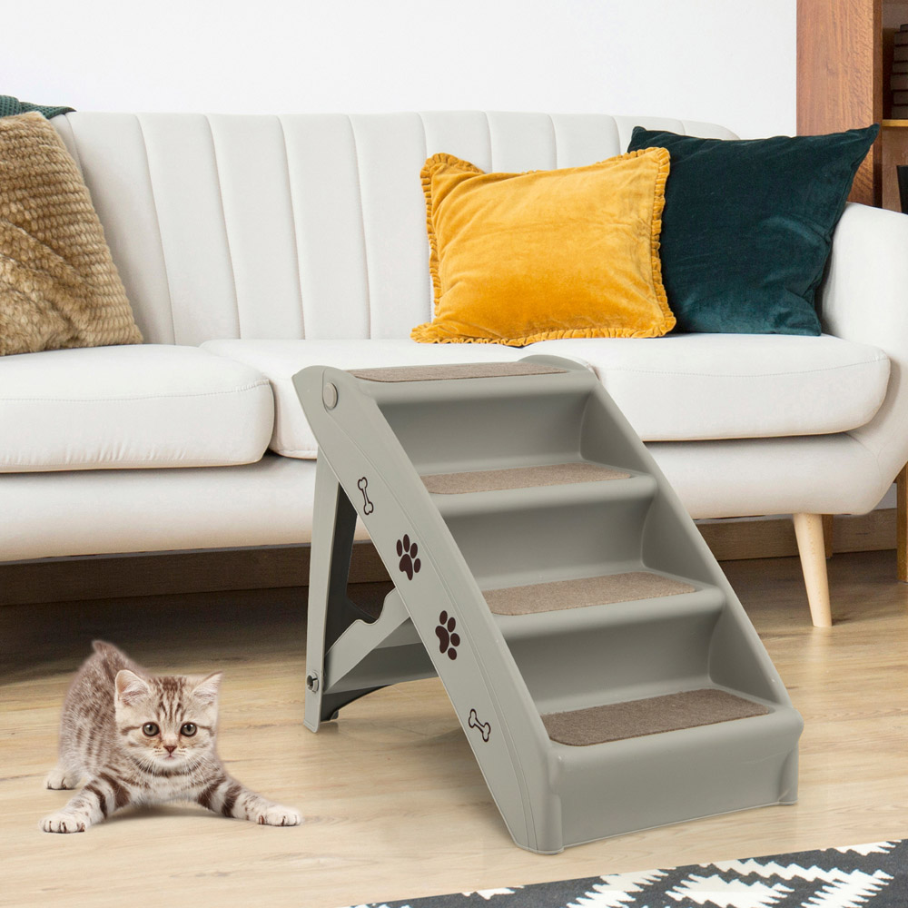 Costway Grey 4 Step Pet Stairs with Non slip Foot Pads Wilko