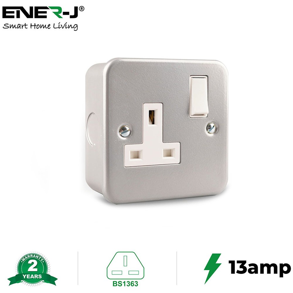 ENER-J 1 Gang 13A Metal Clad Single Switch Socket Image 6