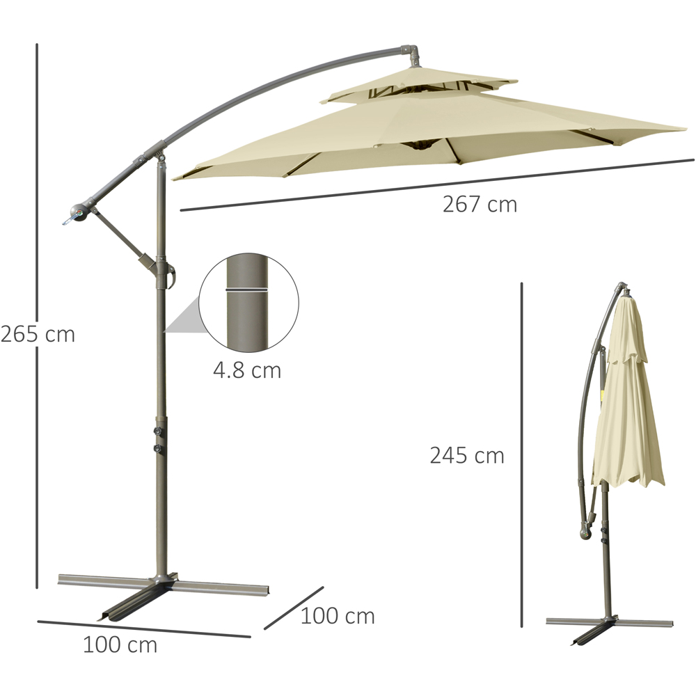 Outsunny Beige Double Tier Cantilever Banana Parasol with Cross Base 2.7m Image 7