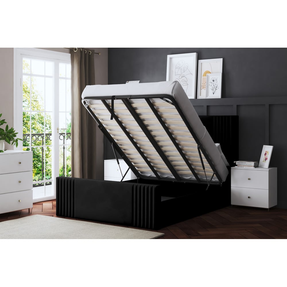 DS Living Elara Double Black Winged Panel Ottoman Bed with Headboard Image 5