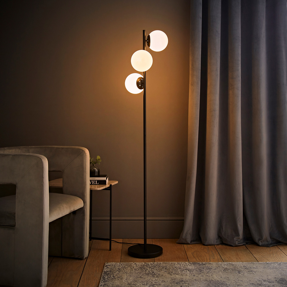 ValueLights Jas 3 Way Frosted White Glass Globe Shade Silver Chrome LED Floor Lamp Image 2