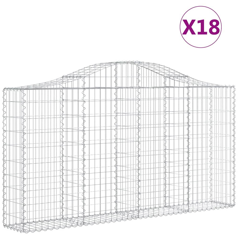 vidaXL Silver Galvanised Iron Arched Gabion Basket 200 x 30 x 100/120cm 18 Pack Image 2
