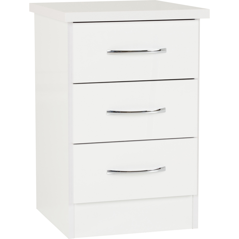 Seconique Nevada 3 Drawer White Gloss Bedside Table Image 2