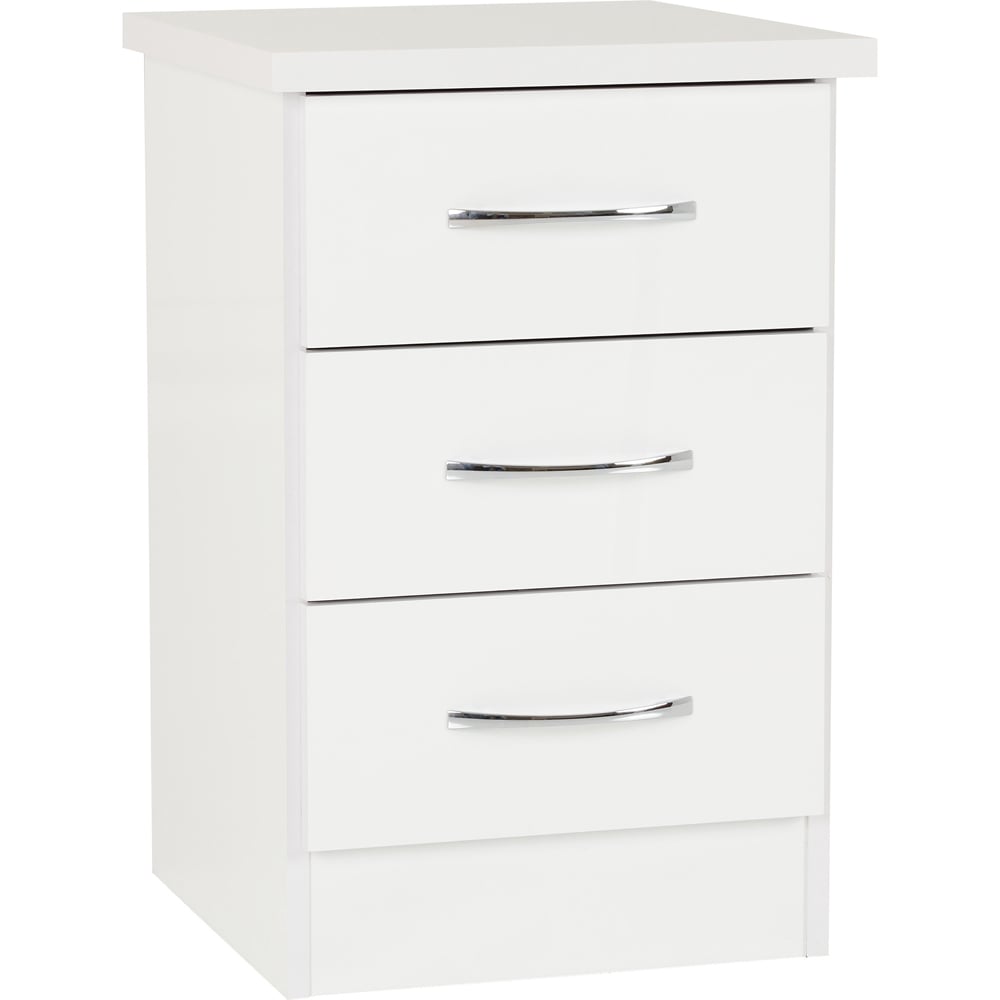 Seconique Nevada 3 Drawer White Gloss Bedside Table Image 2