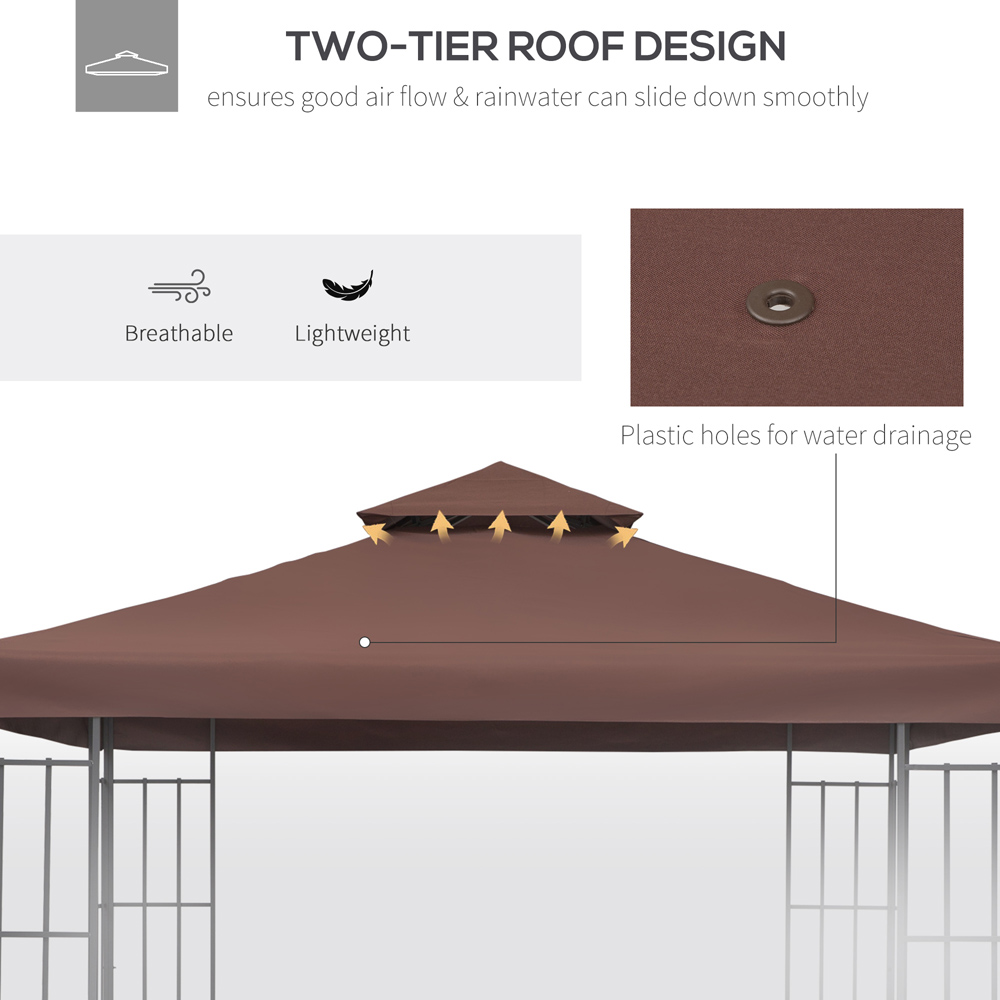 Outsunny 3 x 3m 2 Tier Coffee Polyester Gazebo Canopy Replacement Cover Image 5