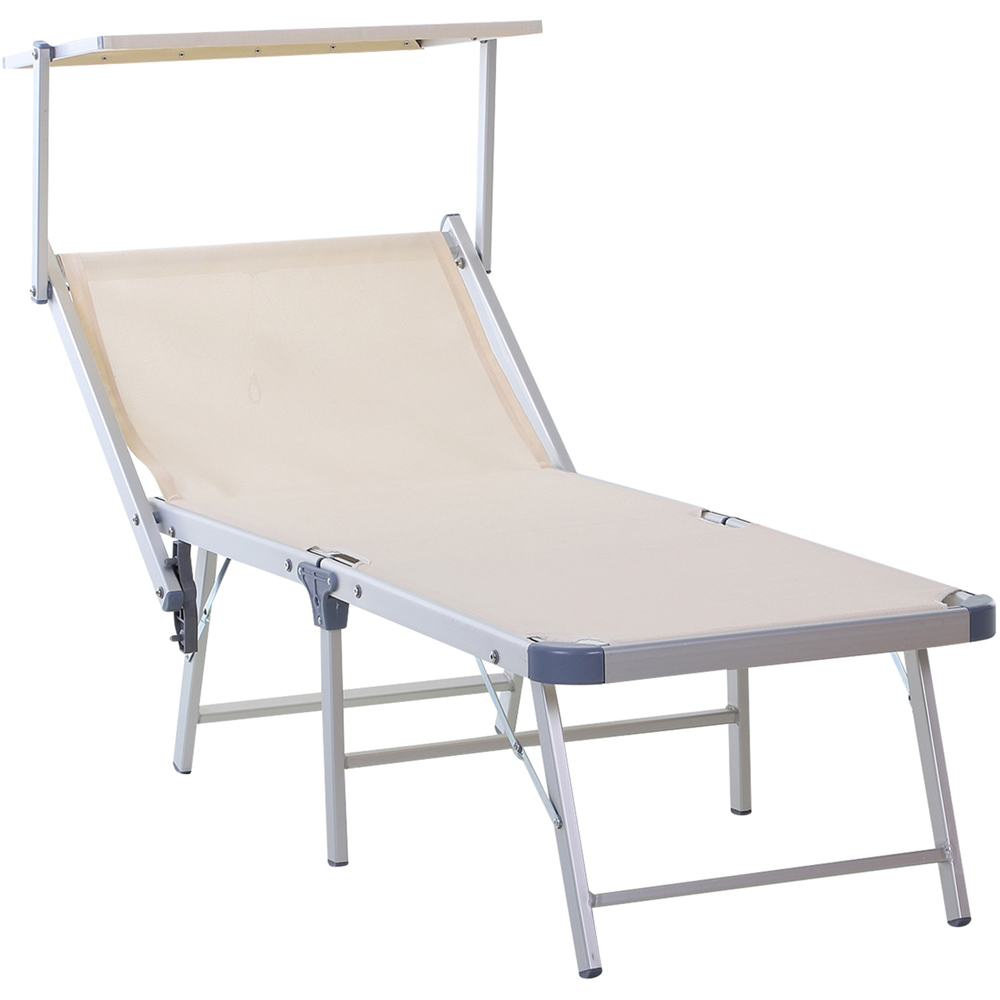 Outsunny Beige Reclining Garden Sun Lounger with Canopy Image 2
