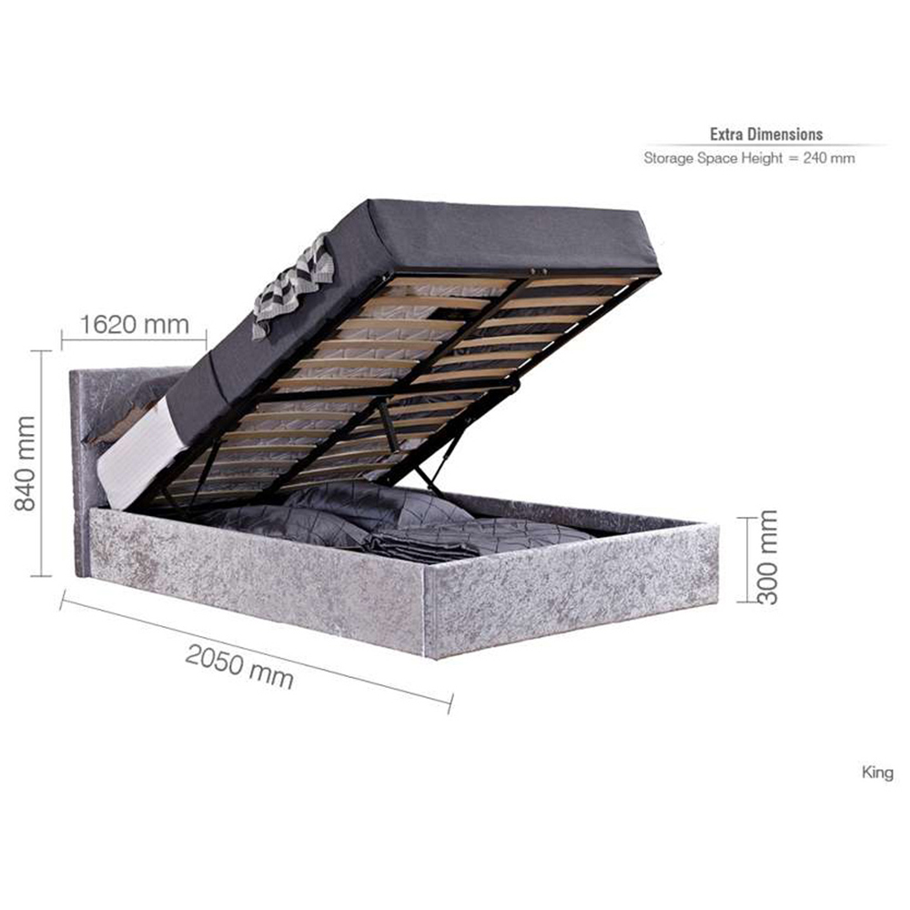 Berlin King Size Steel Crushed Velvet Ottoman Bed Image 9