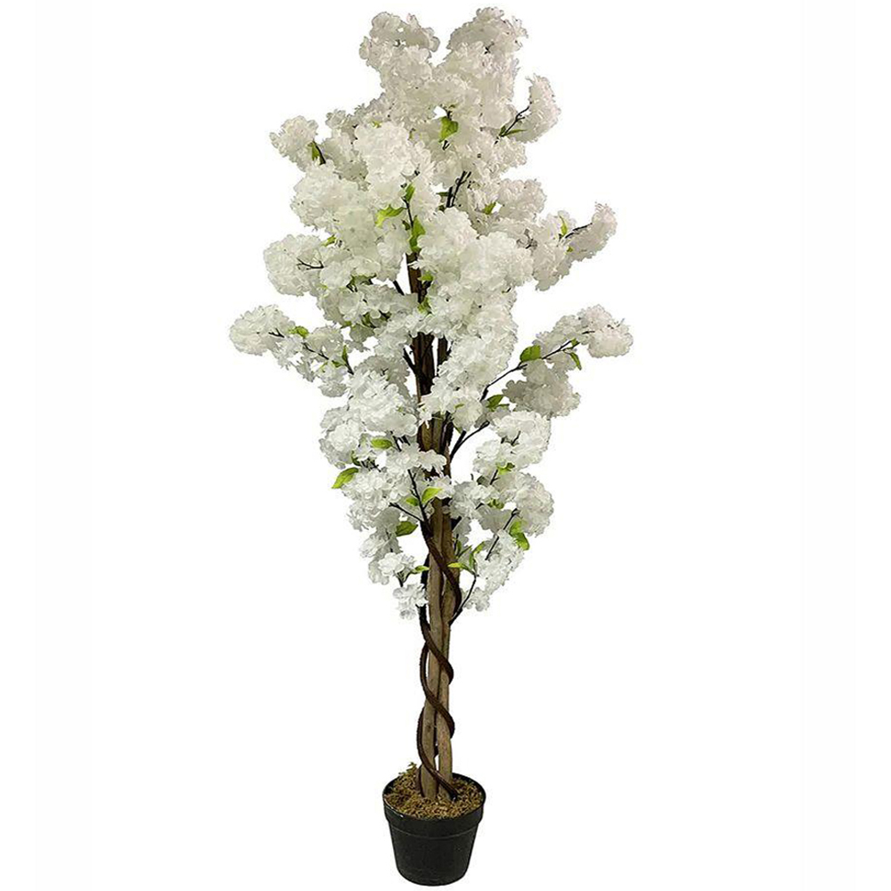 Leaf White Blossom Artificial Tree in Pot 150cm Image 1