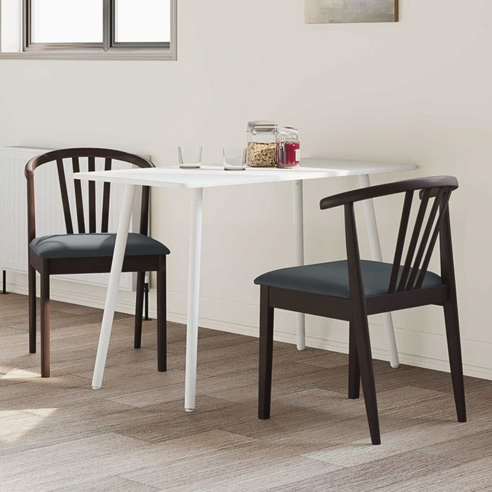vidaXL Set of 2 Light Brown and Black Rubberwood Vintage Dining Chairs Image 1