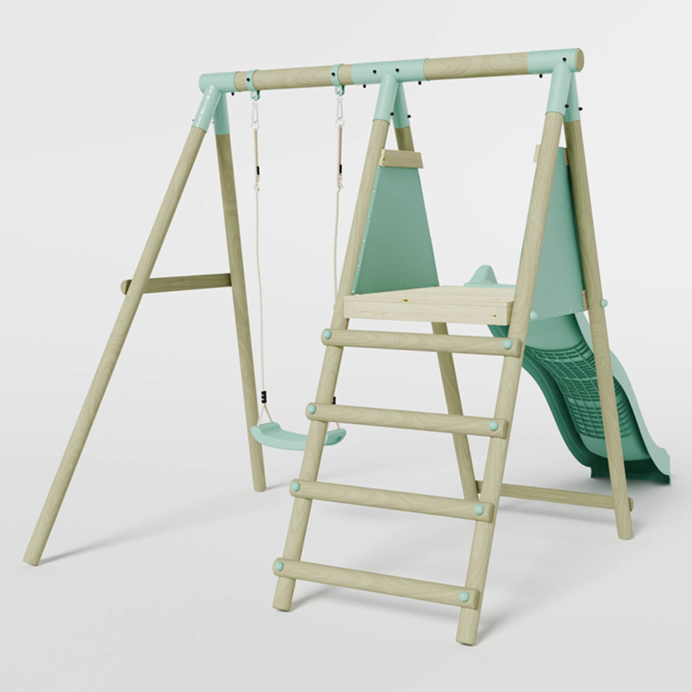 Mercia Wooden Round Pole Single Swing with Slide Image 4