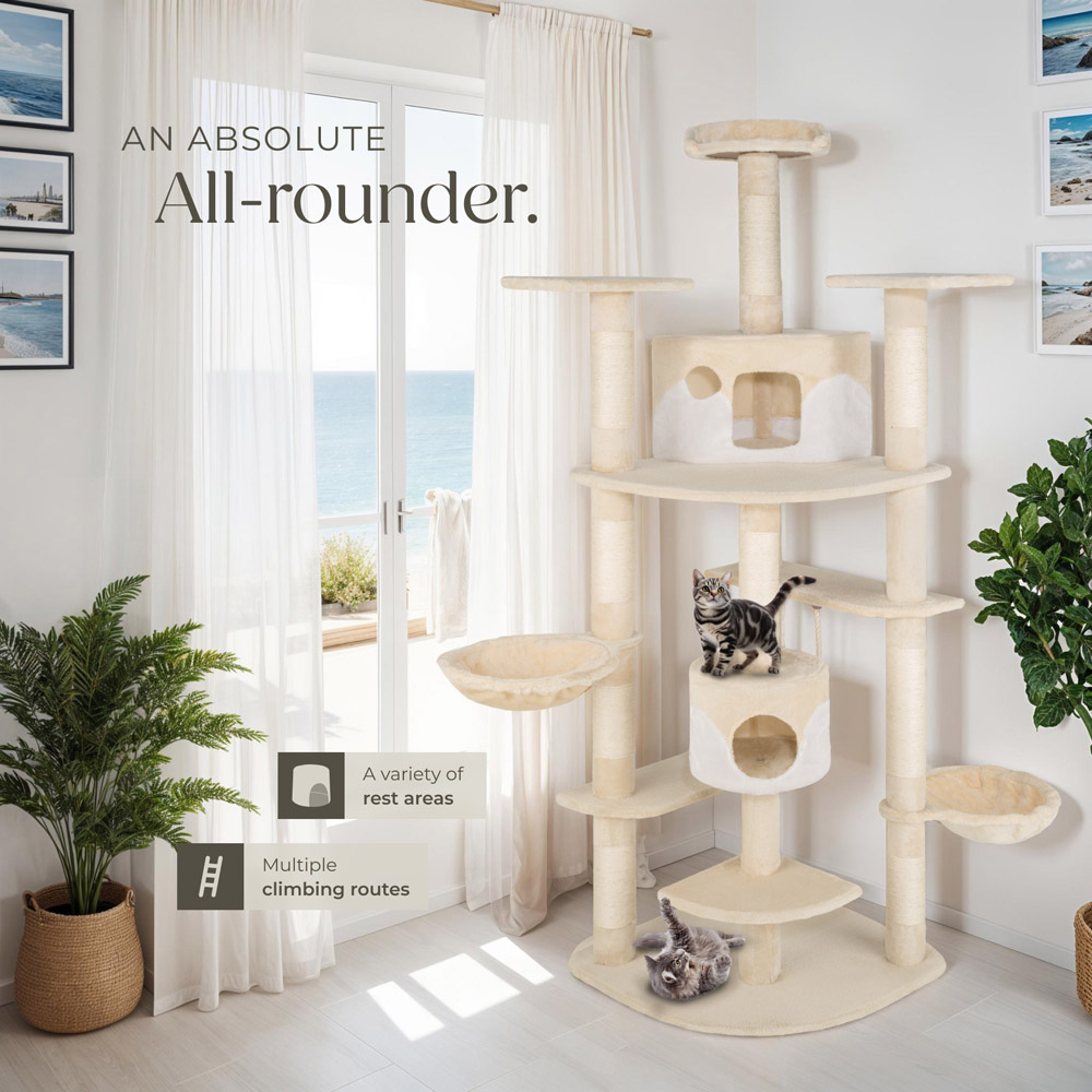 tectake Fippi Beige and White Cat Tree with Scratching Posts 204cm Image 8