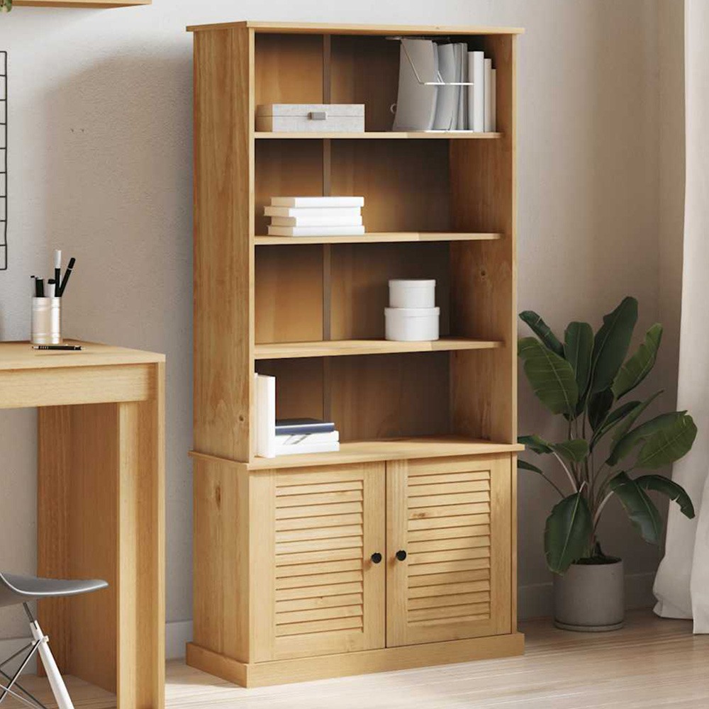 vidaXL Vigo 2 Door 4 Shelf Natural Solid Pine Wood Bookcase Image 1