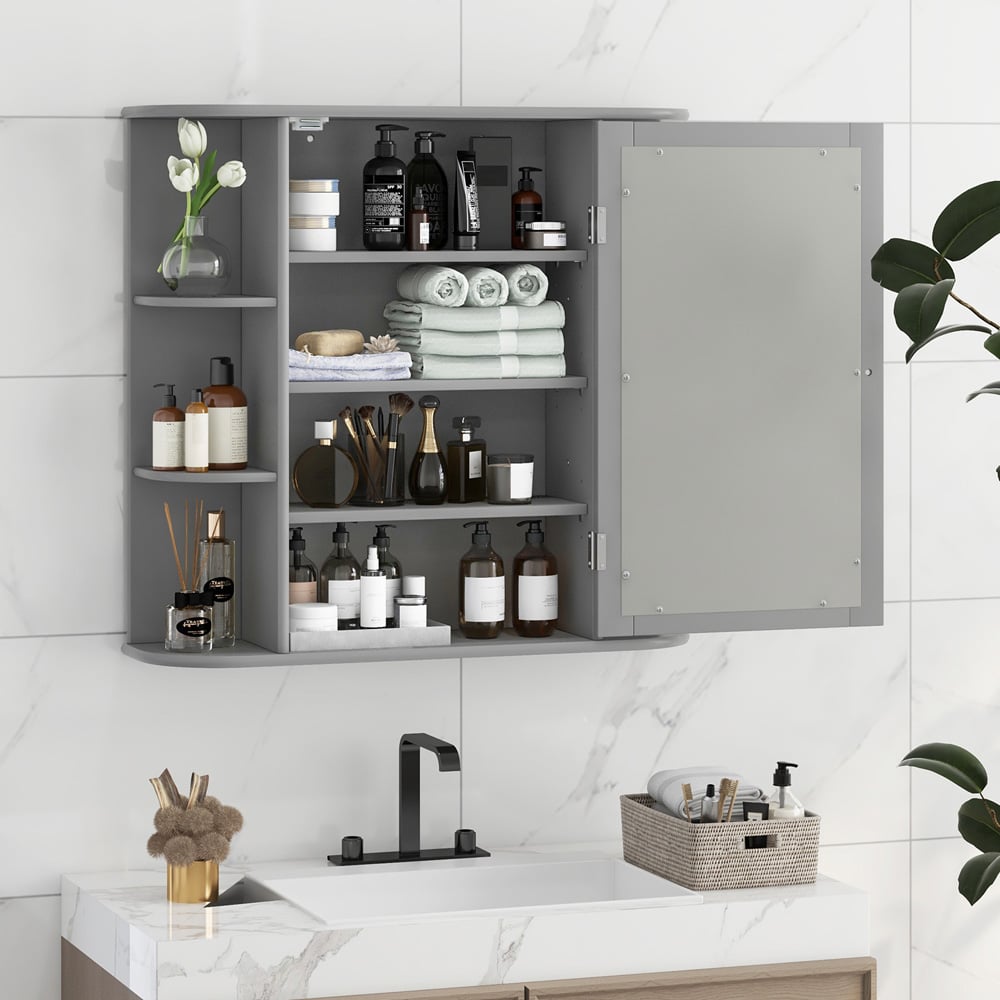 Costway Single Door 6 Shelf Grey Mirrored Bathroom Cabinet Image 4