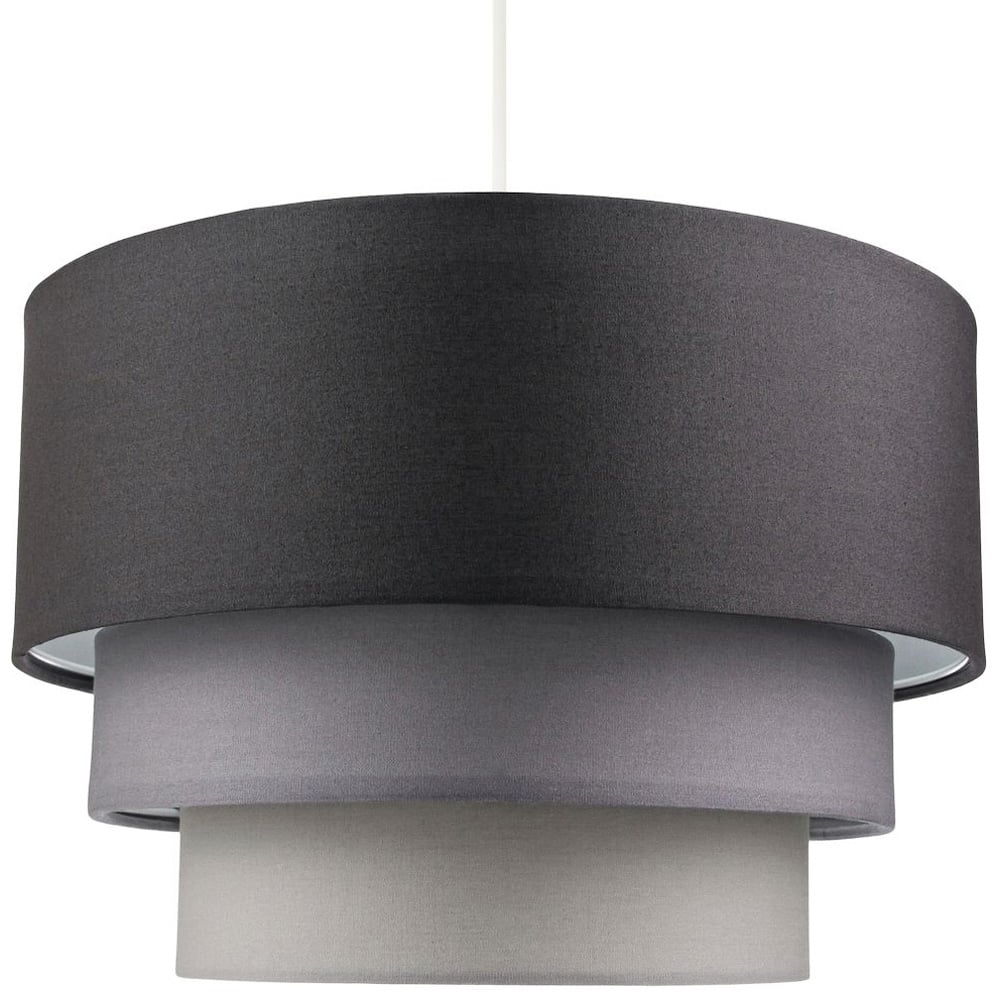 Happy Homewares 3 Tier Grey Cotton Round Pendant Shade Image 1