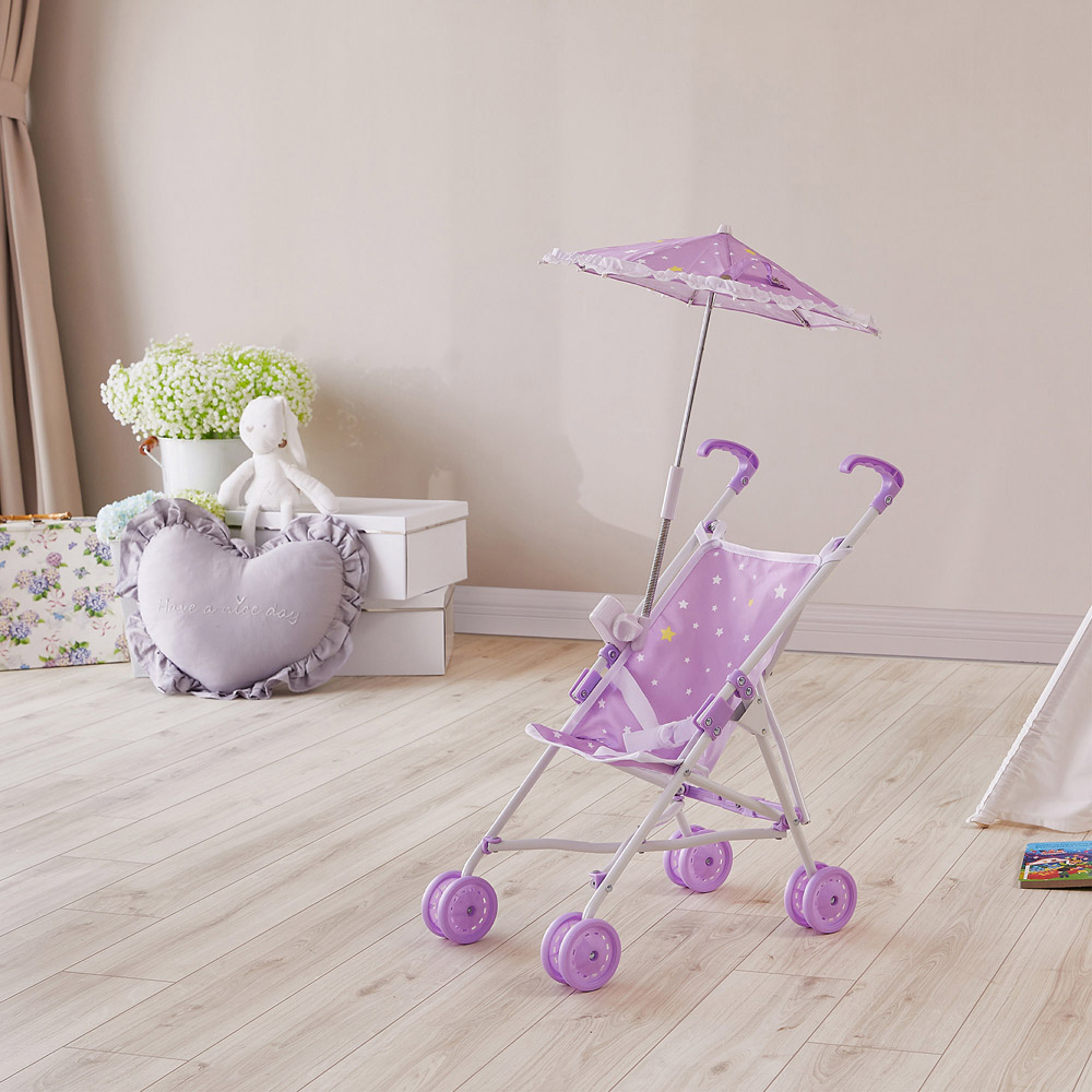 Teamson Kids Olivia's Little World Purple Stars Baby Doll Stroller with Parasol Image 8