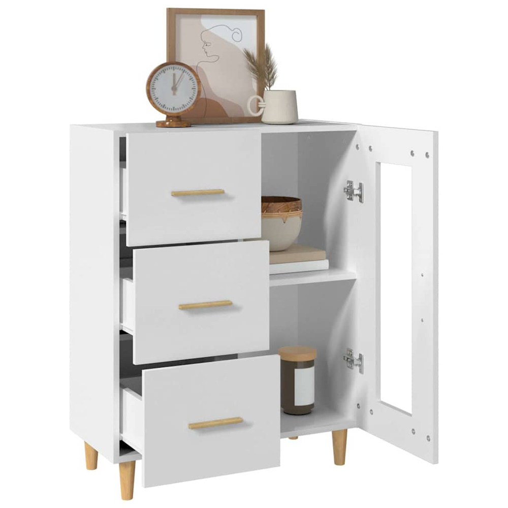 vidaXL Single Glass Door 3 Drawer White Sideboard Image 5