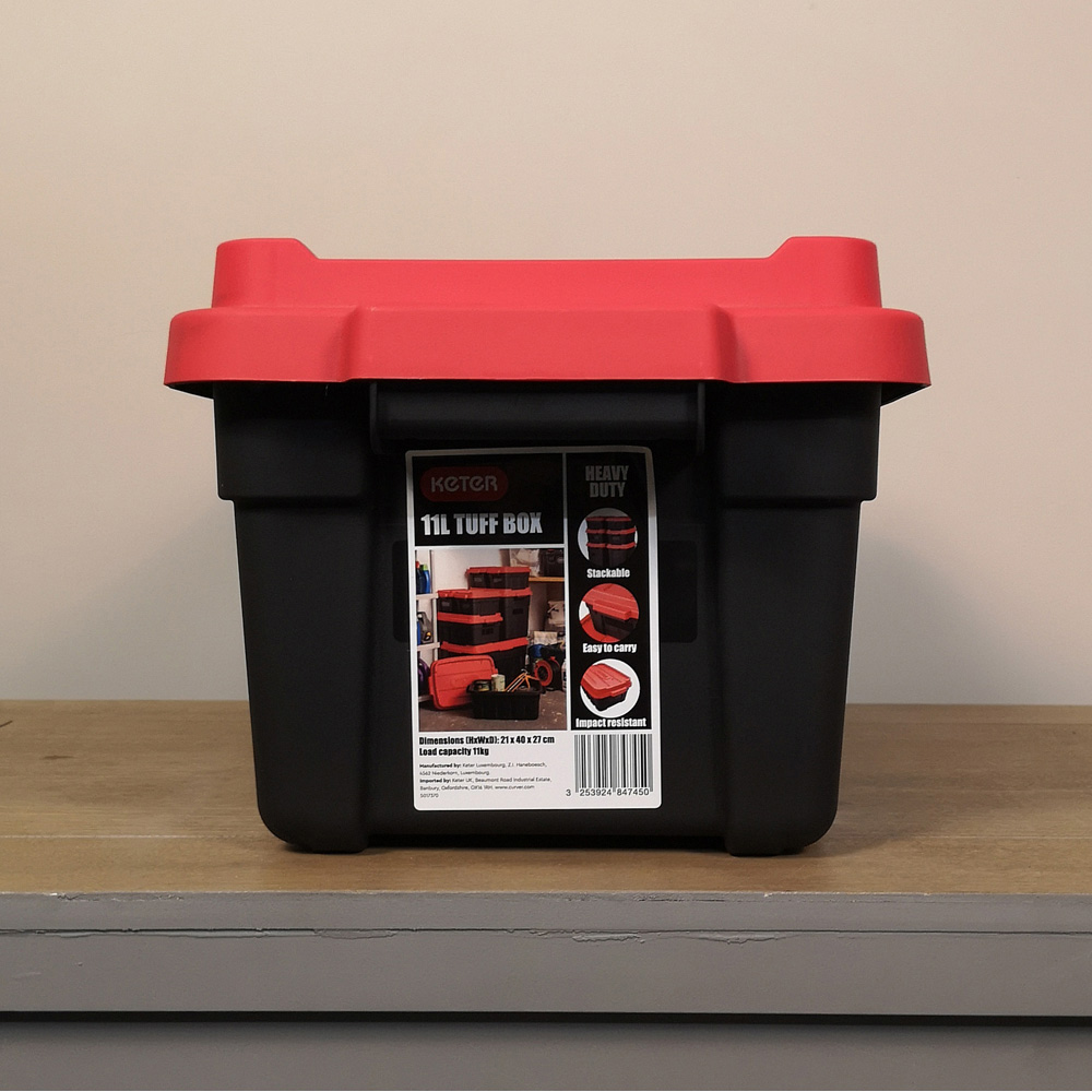 Samuel Alexander 11L Black and Red Small Tuff Stackable Storage Box with Lid and Carry Handles Image 5