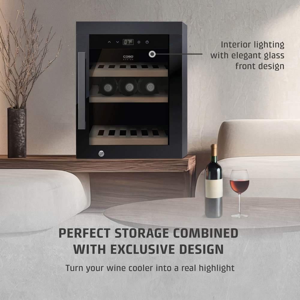 CASO Design WineExclusive 716 Black 12 Bottle Wine Cooler Fridge Image 2