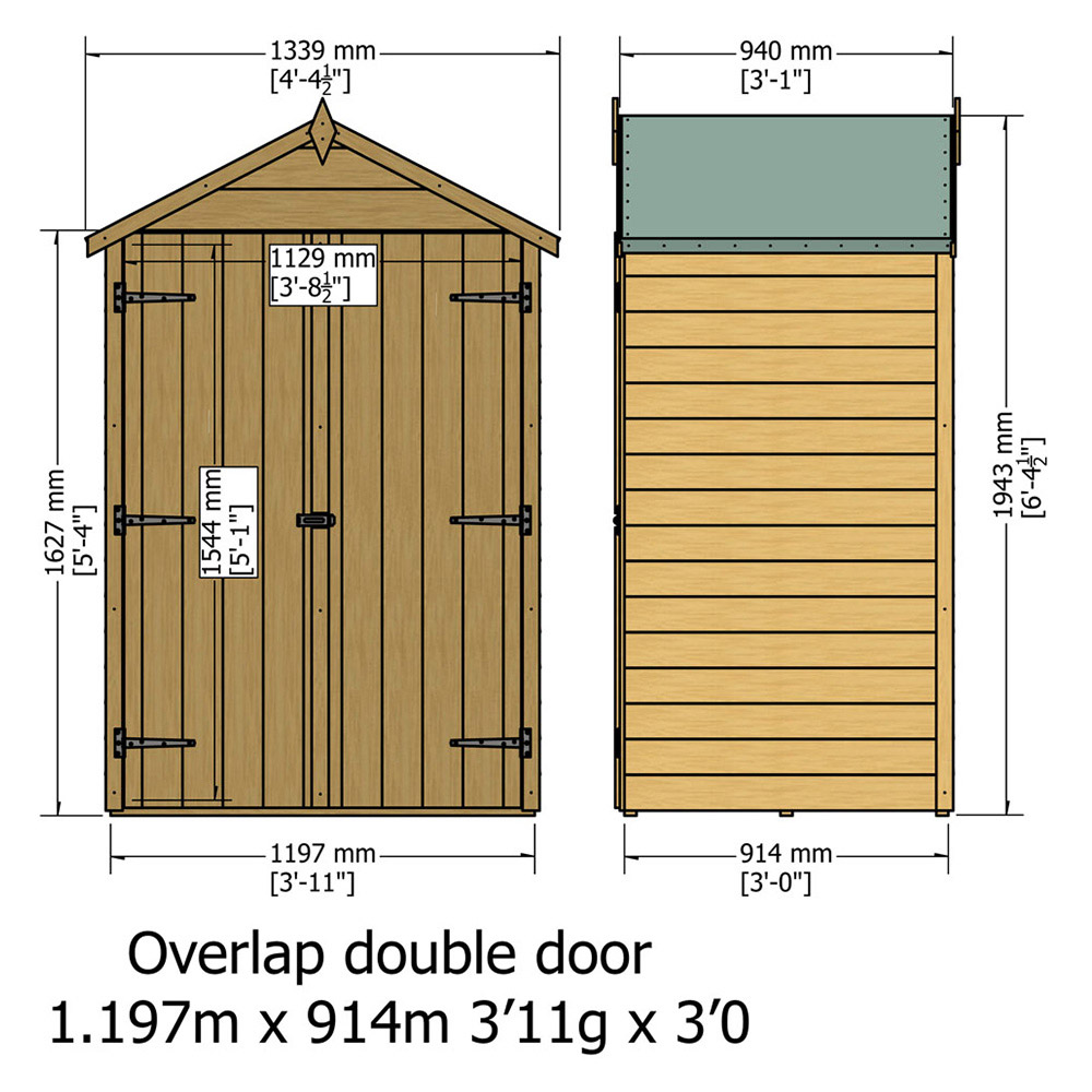 Shire 4 x 3ft Double Door Dip Treated Overlap Shed Image 4