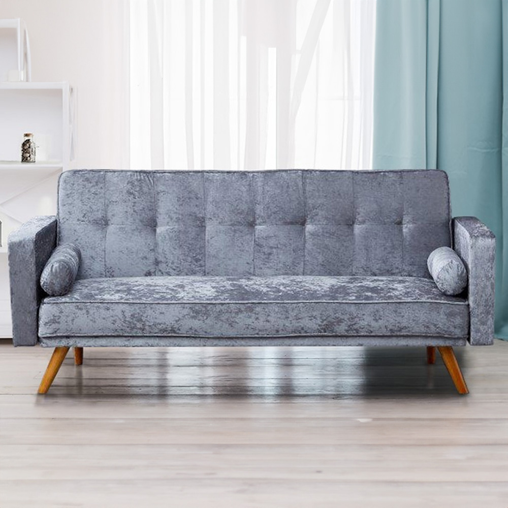 Brooklyn Single Sleeper Steel Crush Velvet Sofa Bed Image 1