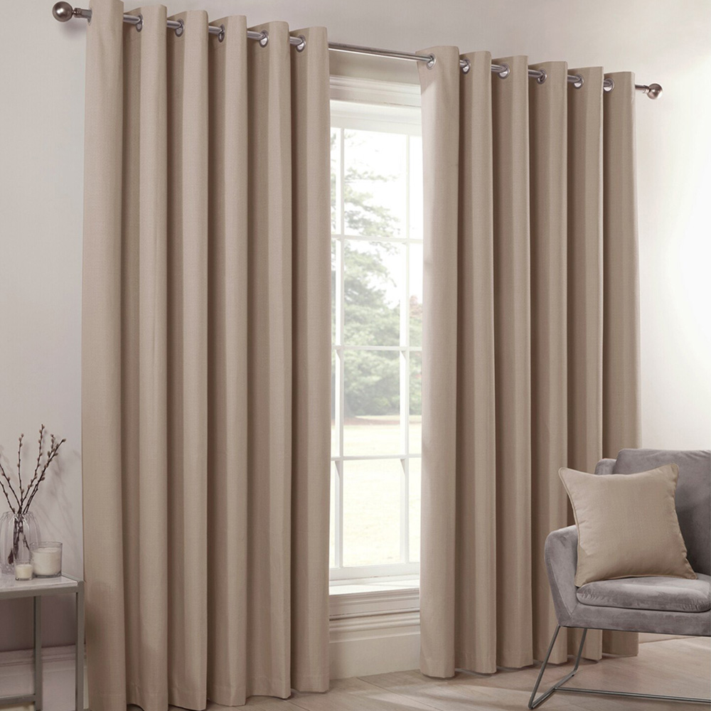 Divante Hoxton Natural Blackout Eyelet Curtains 168 x 137cm Image 1