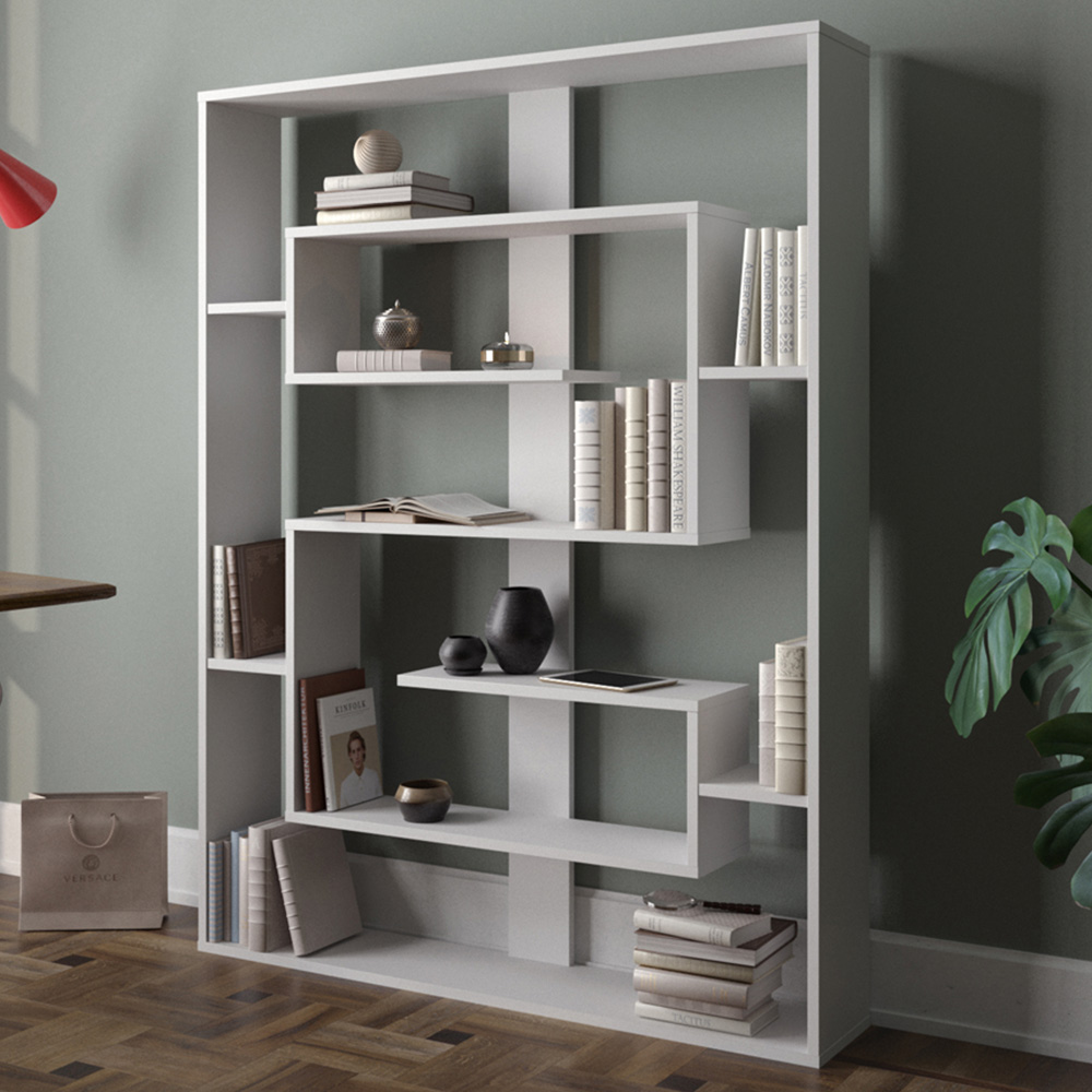 Decorotika Esteban 10 Shelf White Geometric Bookcase Image 1