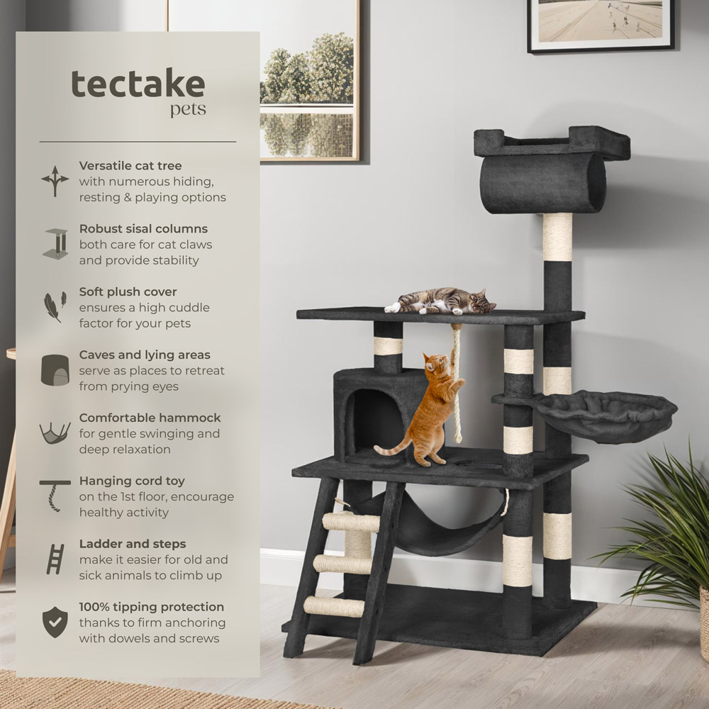 tectake Stokeley Black Cat Tree with Scratching Posts 141cm Image 6