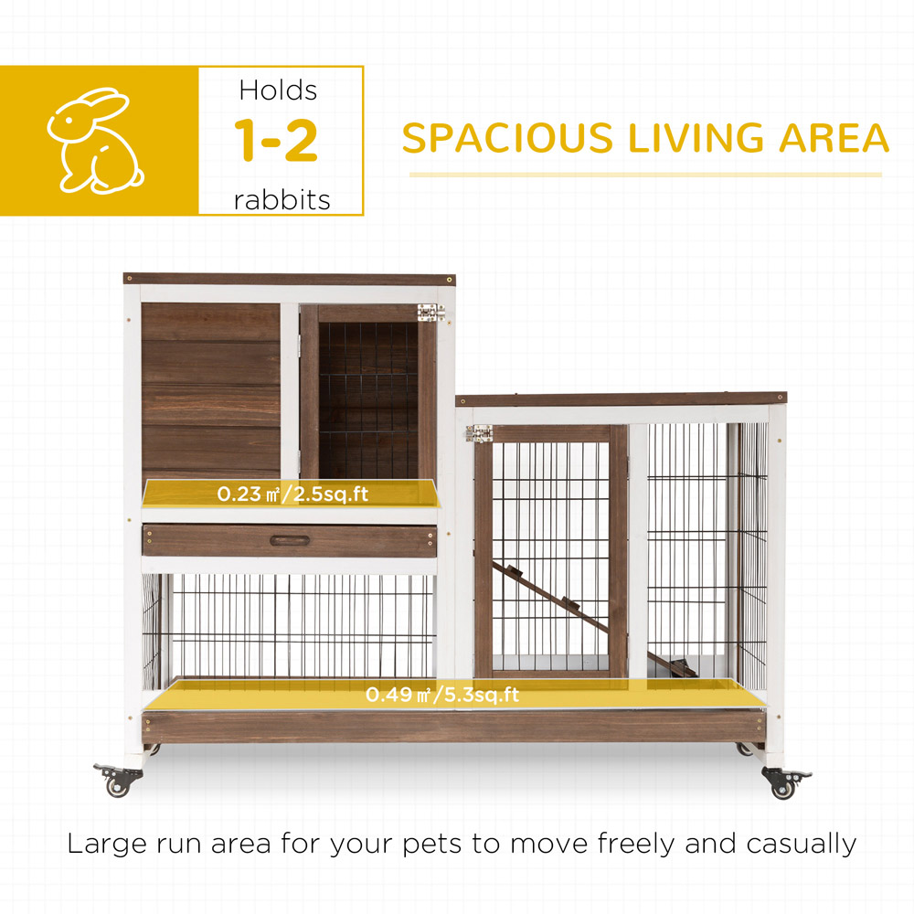 PawHut Wooden Indoor Rabbit Hutch with Wheels Image 4
