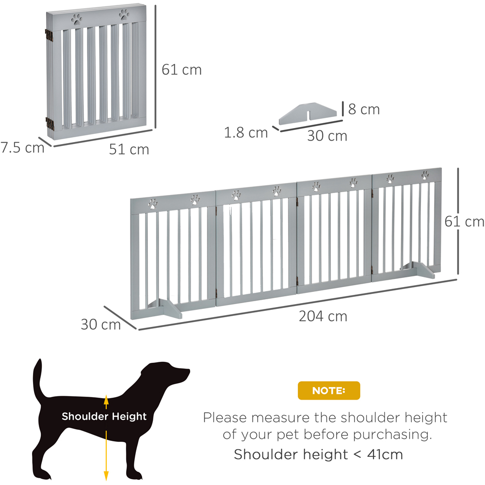 PawHut Grey 4 Panel Wooden Folding Pet Safety Gate with Support Feet Image 7