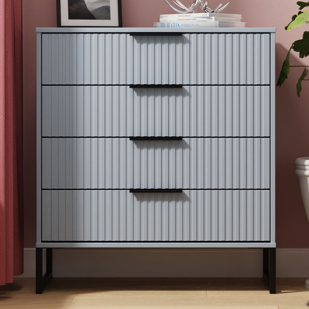 Crowndale Fluted 4 Drawer Denim Blue Chest of Drawers Ready Assembled Image 1