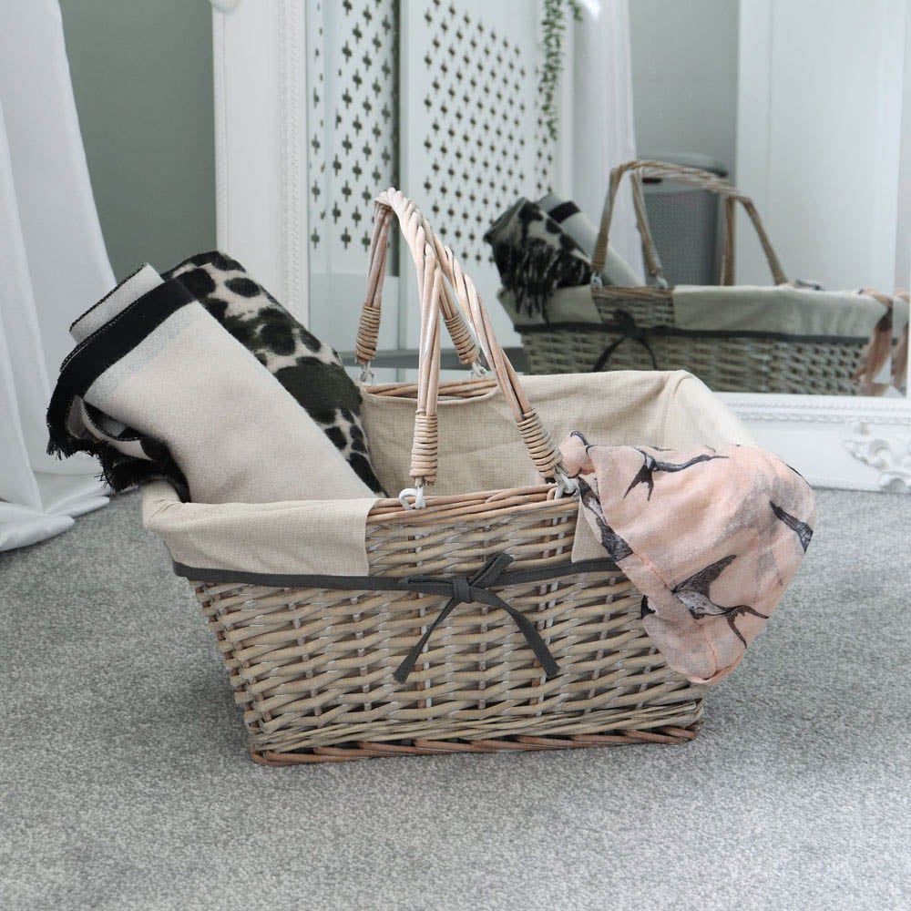 JVL 20L Arianna Grey Rectangular Willow Shopping Basket Image 2