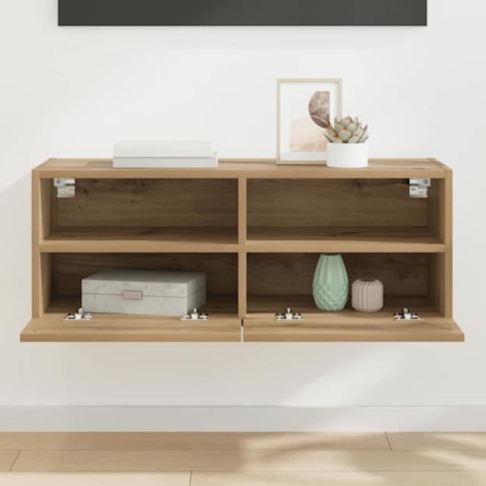 vidaXL 2 Door 2 Shelf Artisan Oak Wide Wall Mounted TV Unit Image 1