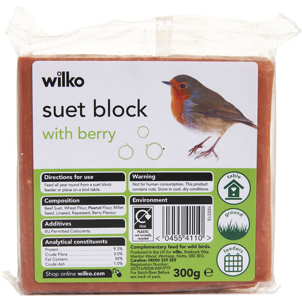 Wilko Wild Bird Suet Block with Berry 300g Image 1