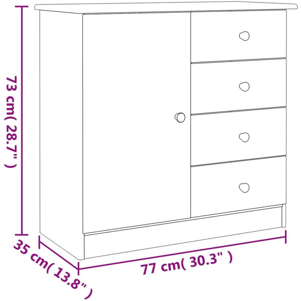 vidaXL Single Door 3 Drawer White Solid Pine Wood Sideboard Image 8