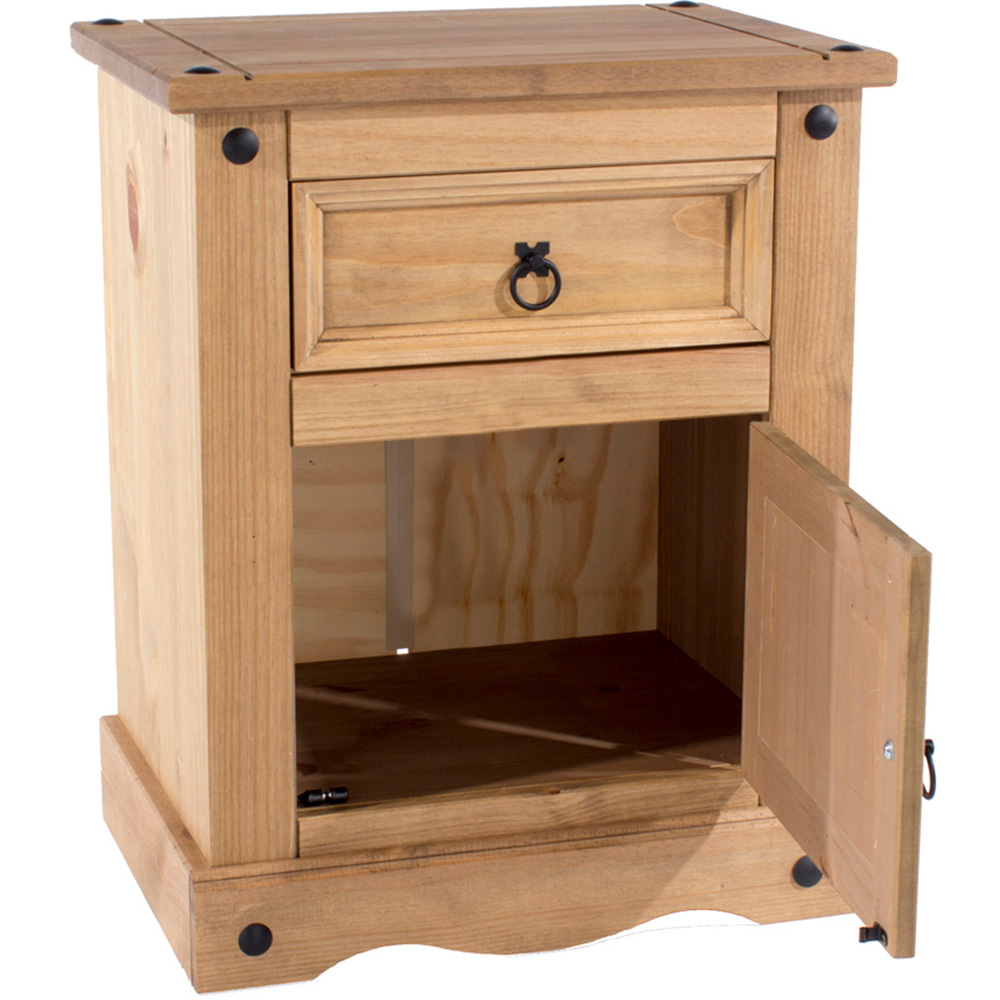 Core Products Corona Single Door Single Drawer Antique Pine Bedside Table Image 4