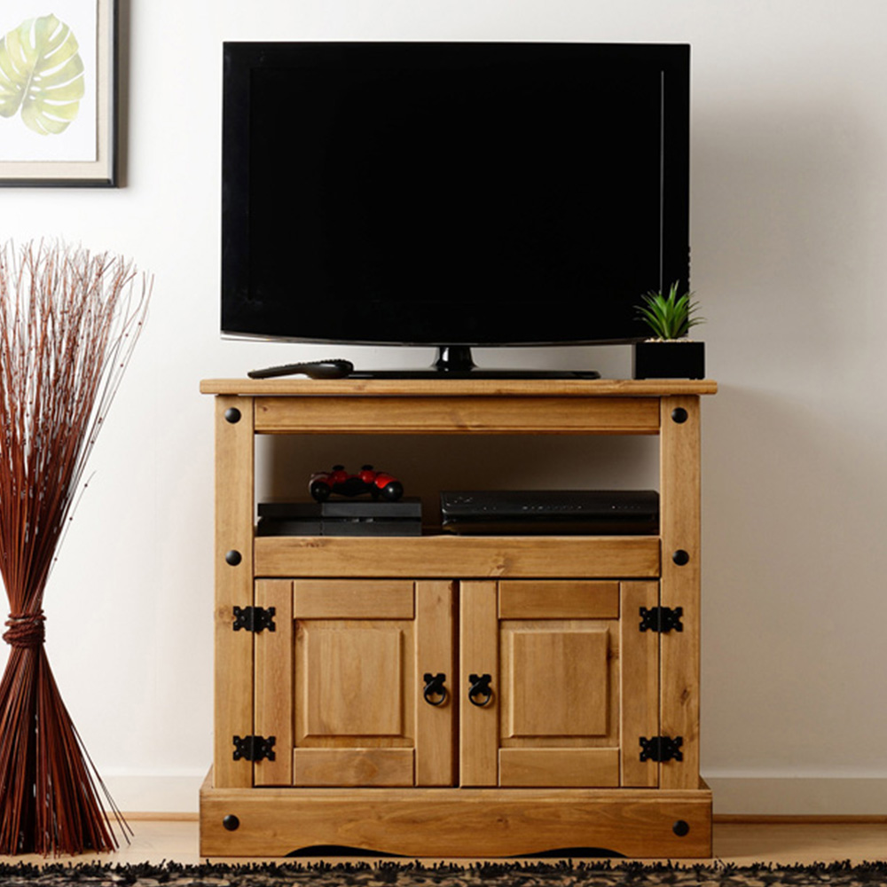 Seconique Corona 2 Door Single Shelf Distressed Waxed Pine TV Cabinet Image 1