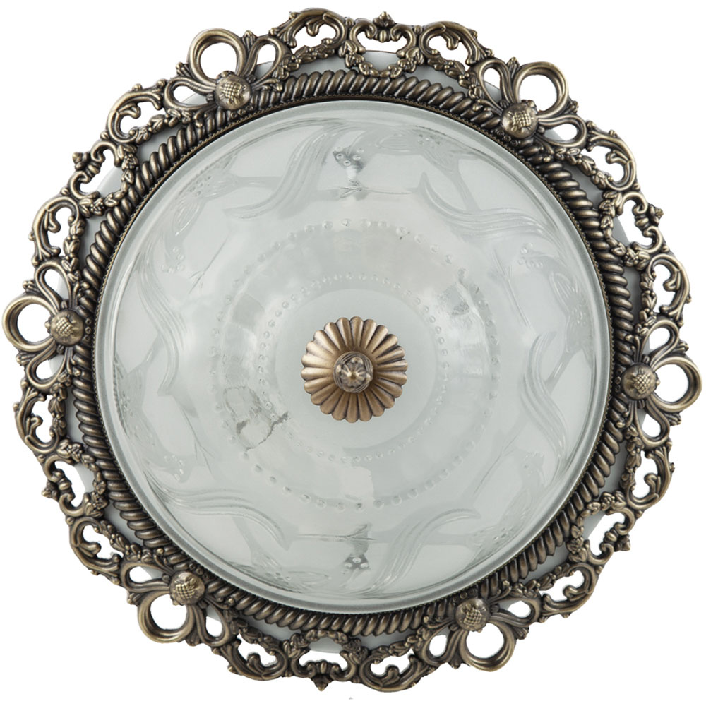 Happy Homewares Traditional and Classic Antique Brass Floral Glass Flush Ceiling Light Image 5