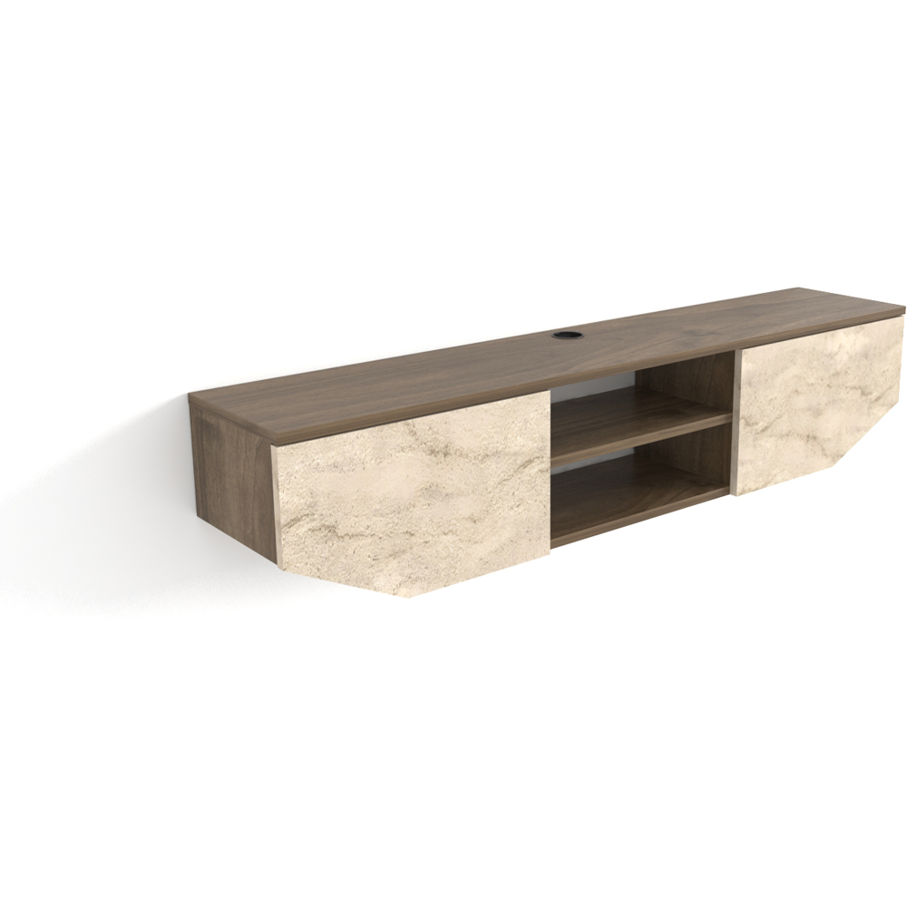 Decorotika Hera 2 Door 2 Shelf Walnut Travertine Wall Mounted TV Unit Image 2