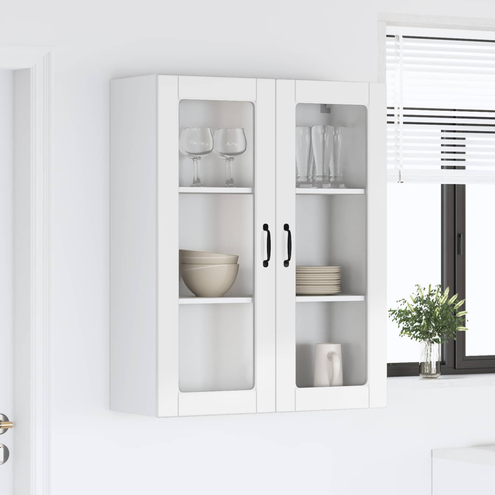 vidaXL 2 Glass Door High Gloss White Kitchen Wall Cabinet Image 9