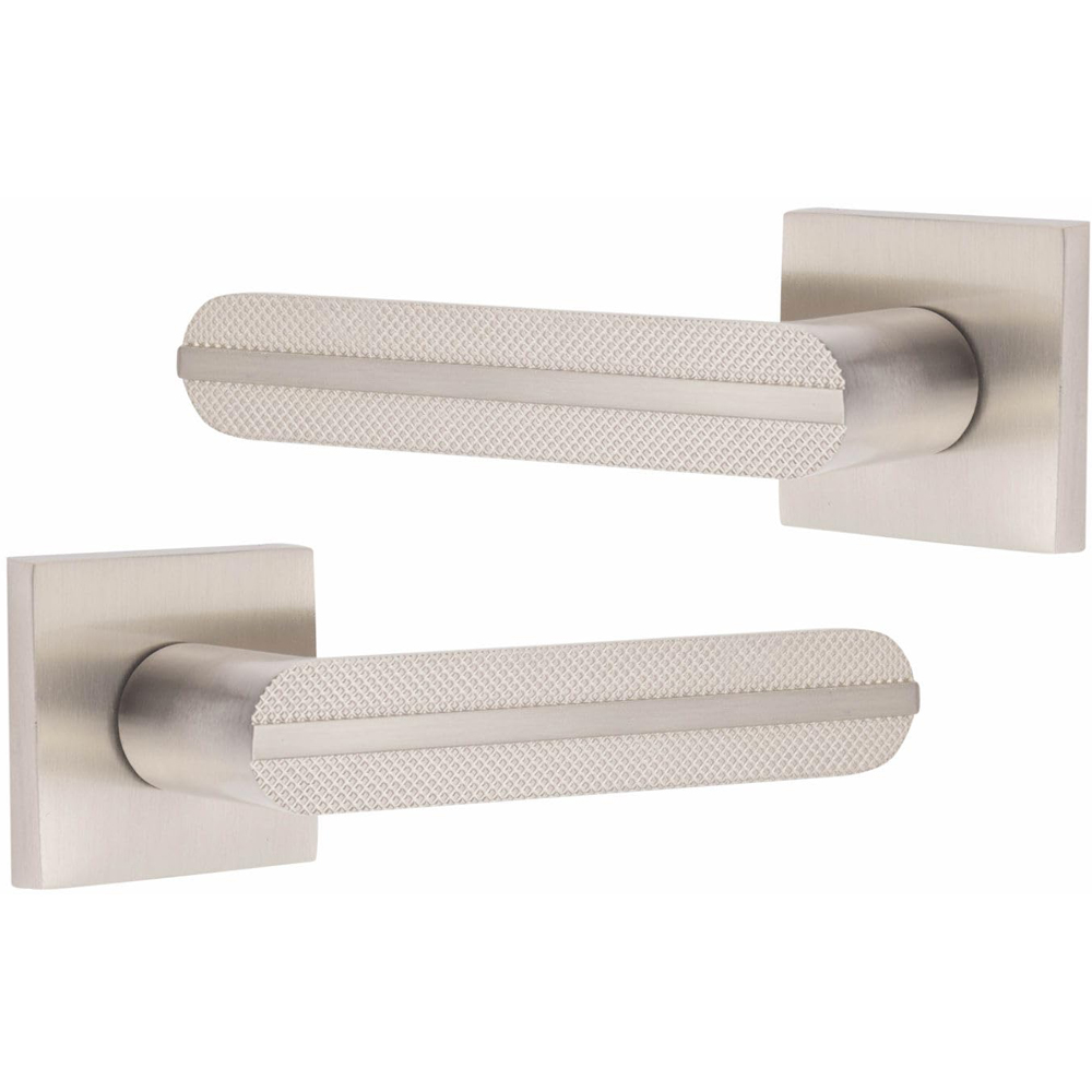 Golden Grace Square Rose Satin Nickel Finish Modern Lima Design Bathroom Door Handle Set Image 3