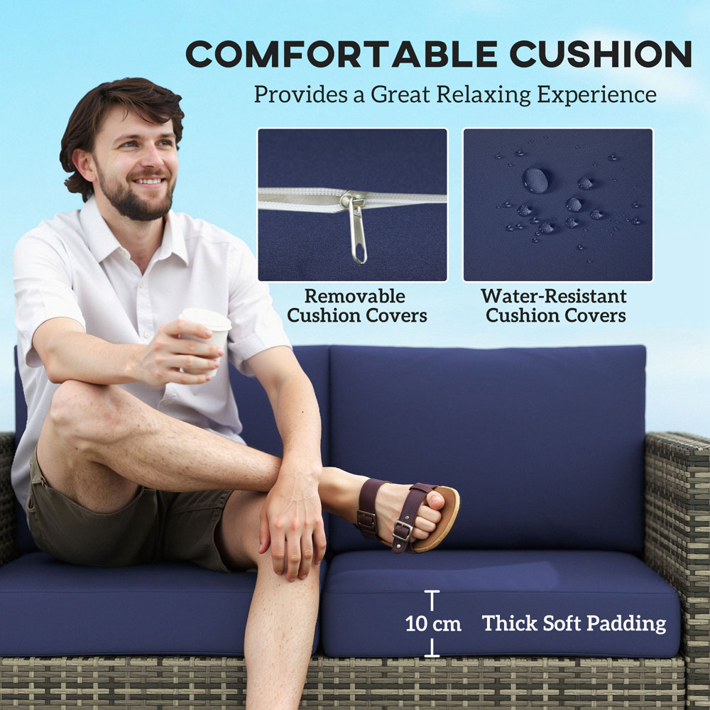 Outsunny 2 Seater Blue Rattan Padded Garden Loveseat Image 5