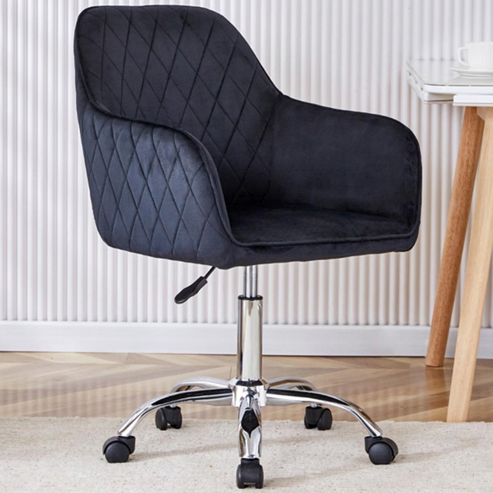 Portland Black Velvet Swivel Office Chair Image 1