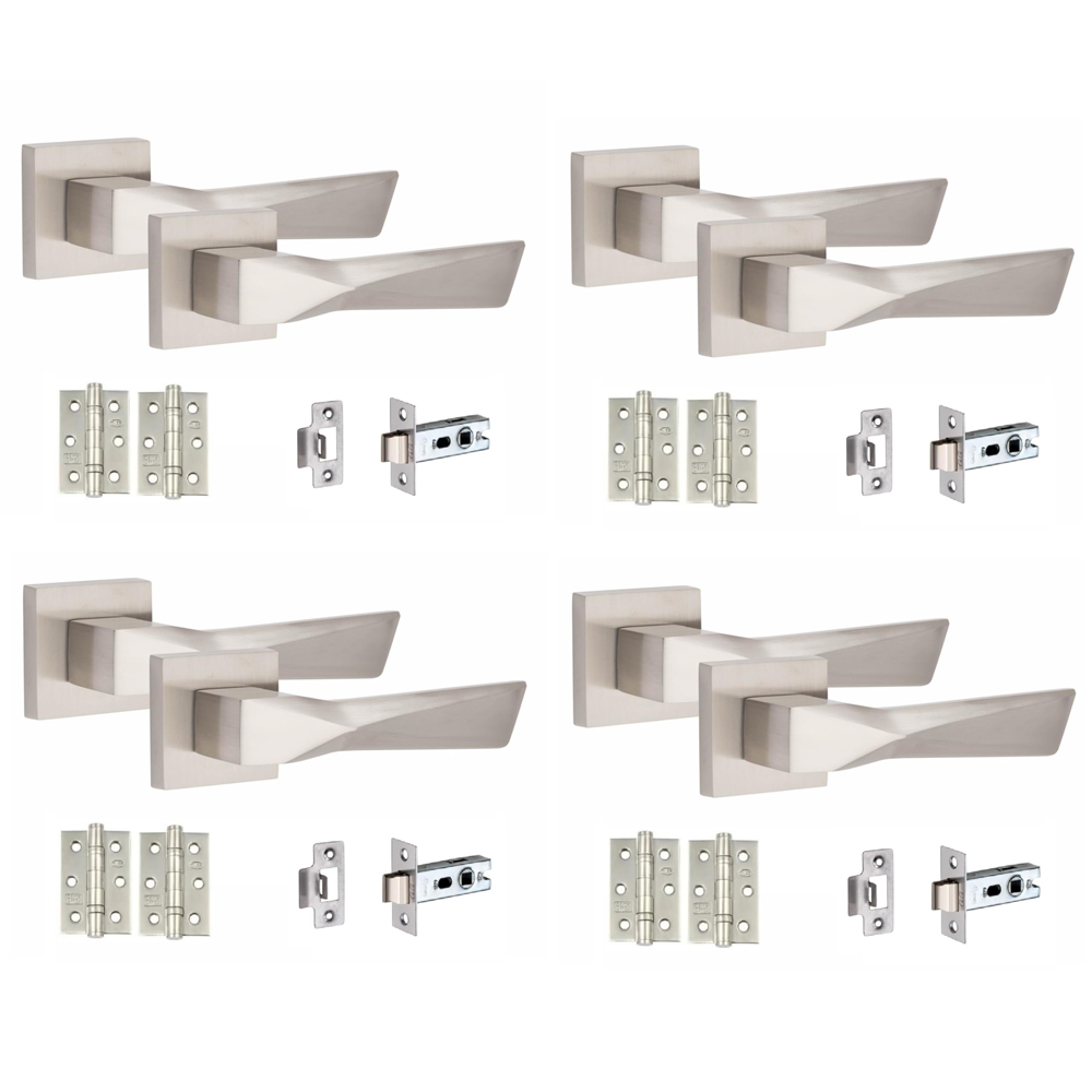 Golden Grace Satin Nickel Aura Door Handle Set 4 Pack Image 1
