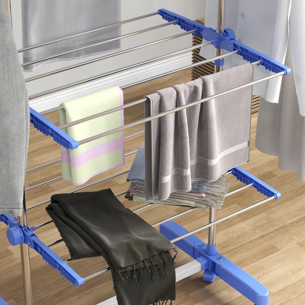 HOMCOM 4-Tier Blue Large Stainless Steel Clothes Drying Rack Image 4